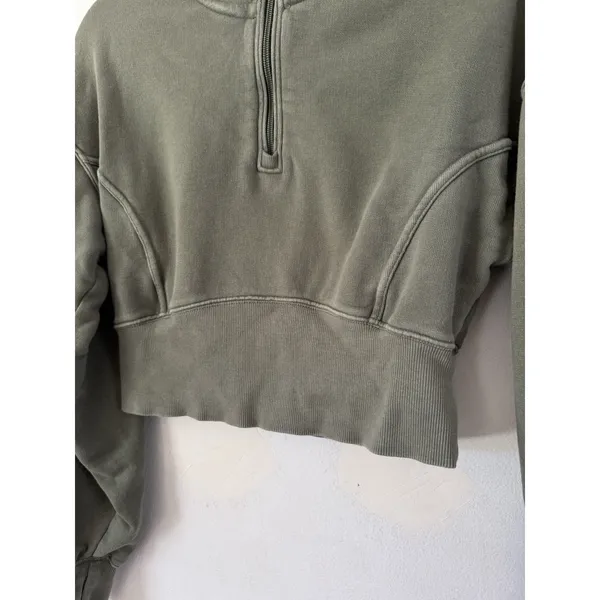 Aerie Offline Army Green Cropped 1/4 Zip Pullover Sweatshirt Women’s Size Medium - Image 5