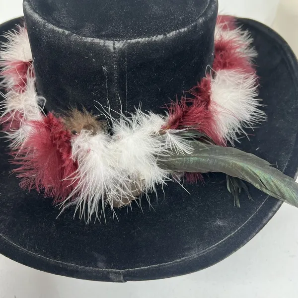 Bailey 7 1/8 Cowboy Hat U-Rollit Feather Trim Vintage Western Black Burgundy - Image 15
