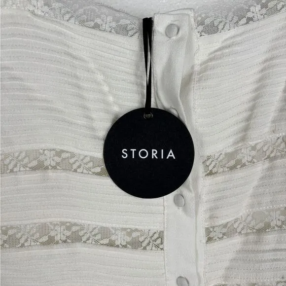 Storia NWT‎ White Lace Buttons Mini Babydoll Dress Women's Small - Image 5