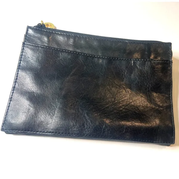 Perlina Black leather fold over clutch Wallet Bag Carry all in one vintage 90's - Image 4