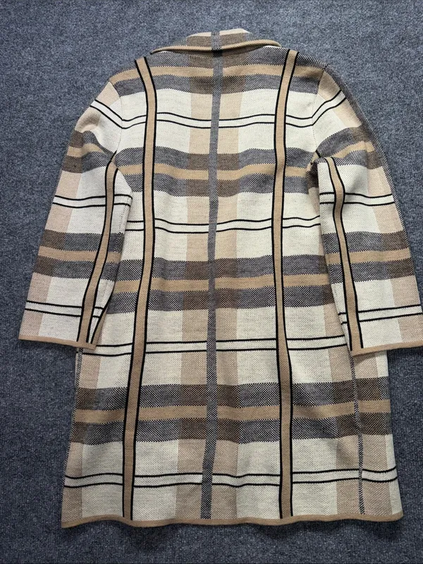 Anne Klein Plaid Double-Breasted Pea Coat in Cream & Tan - Image 2
