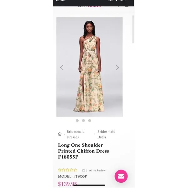 Davids Bridal NWOT Floral One Shoulder Printed Chiffon‎ Maxi Dress F18055P 2 - Image 3
