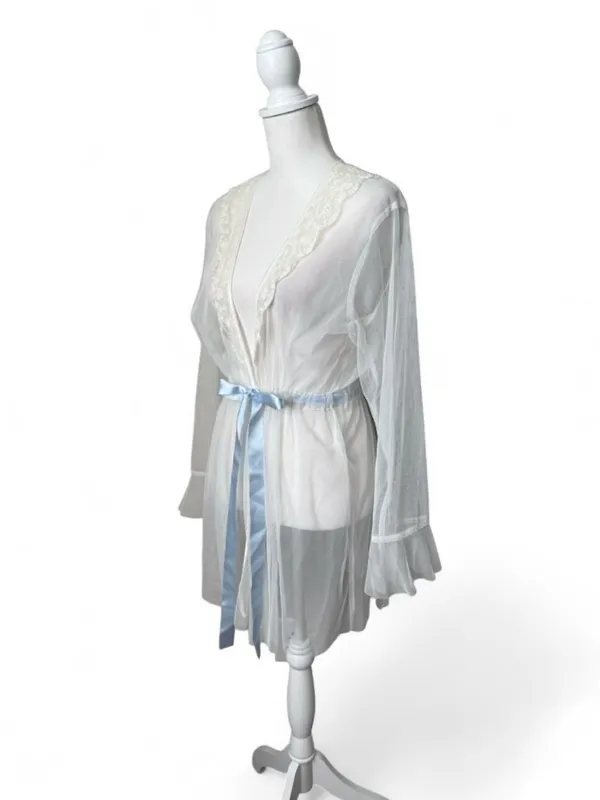 Ivory Mesh Bridal Robe White - Image 2
