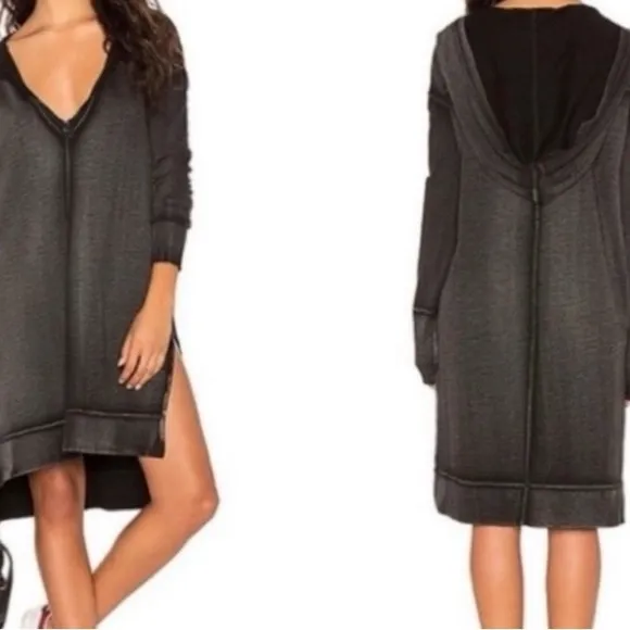 Free People Charcoal Gray V-Neck Long Sleeve Sweatshirt Dress - Image 2