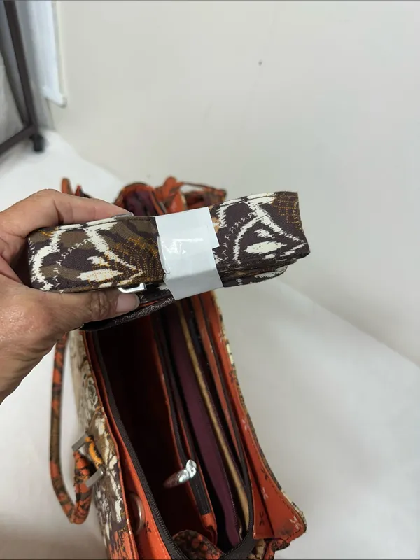 Stylish Orange and Brown Patterned Tote Bag with Crossbody strap - Image 3