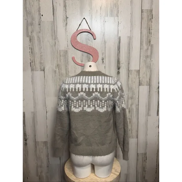 Grege Gray Fair Isle Knit Sweater Size S Cozy Winter Pullover - Image 3