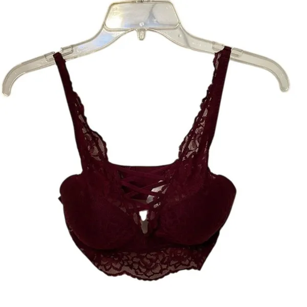 Pink Victoria's Secret Maroon Lace Push-up Bra Size Small Padded Underwire - Image 9