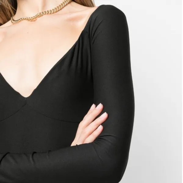 ALIX NYC Jansen Black Sweatheart Neckline Long sleeve Thong‎ Bodysuit - Image 4