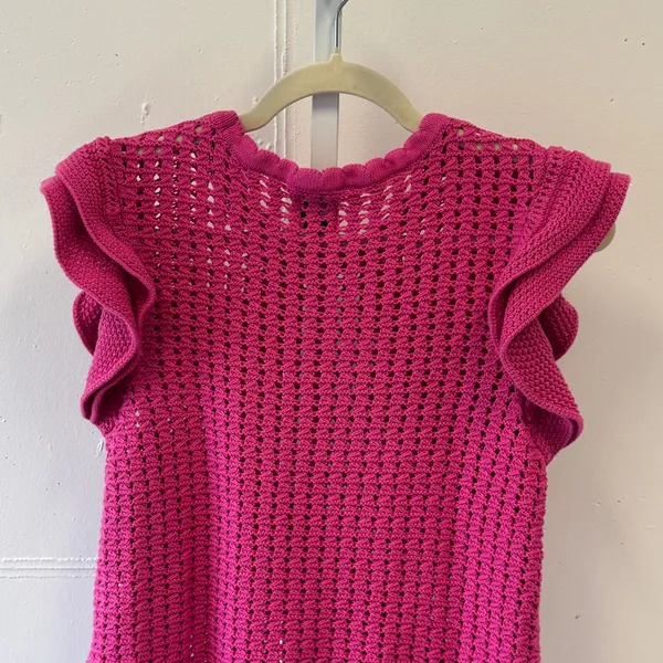 Gap Womens Pink Crochet Knit Ruffle Sleeve Sweater Top Size Medium Boho - Image 5