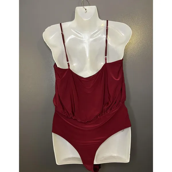 Boohoo Night Bodysuit Womens 10 Red Satin Plunge Wrap Adjustable Straps - Image 5