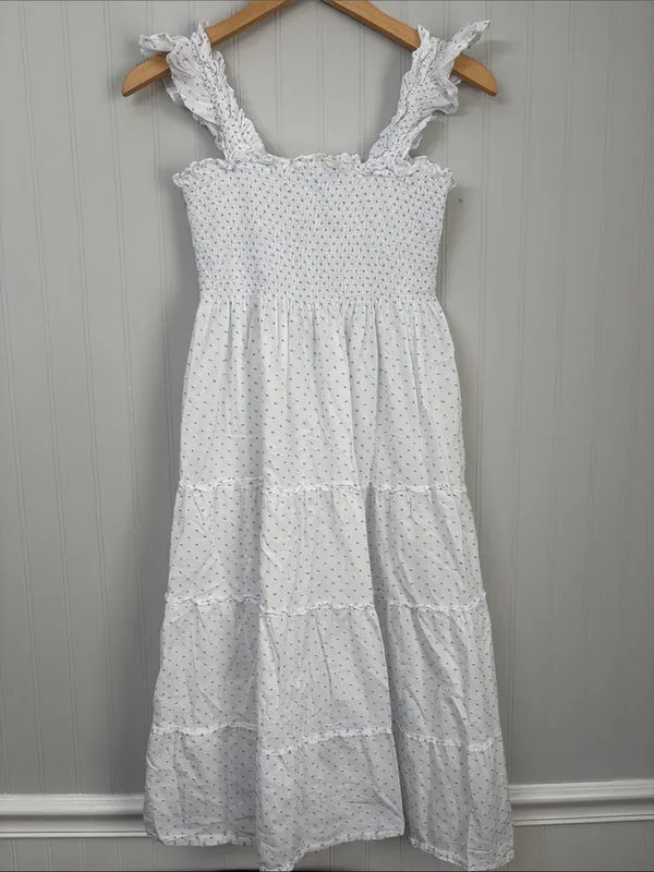 Hill House Home Swiss Dot Smocked Tiered Midi Dress Women Size XS - Image 4