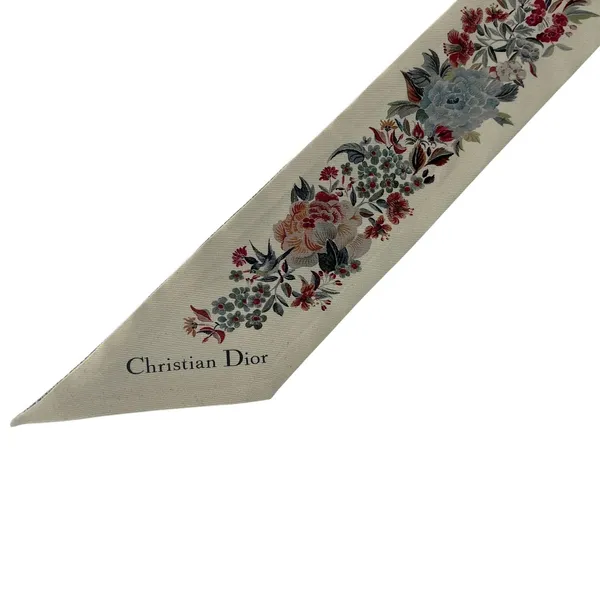 Christian Dior Toile de Jouy‎ Floral Silk Mitzah Scarf Beige Multicolor - Image 8