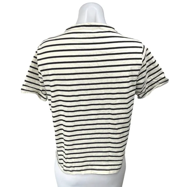 Mango MNG White Black Striped Round Neck Short Sleeve Pullover Tee Shirt Top L - Image 2