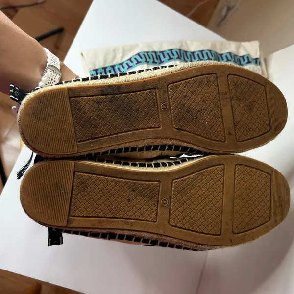 Tory Burch Ribbon Logo Grosgrain Espadrilles Flats cream canvas black ribbon 9 - Image 5