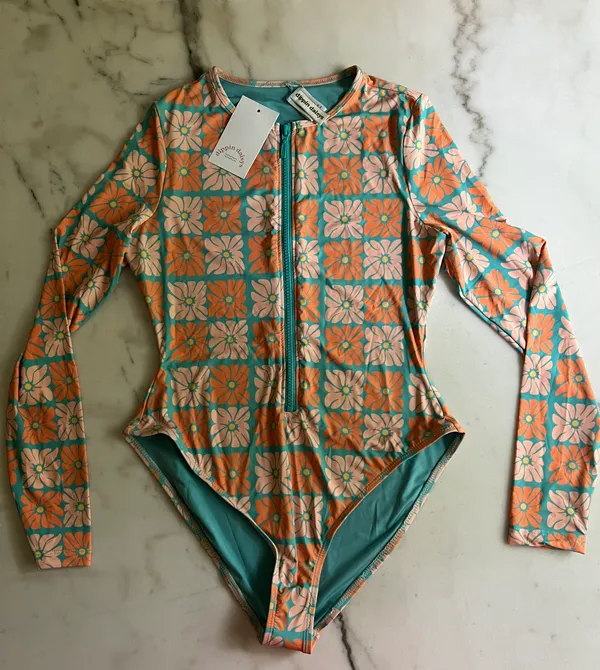 Daisy Dippin’ ’s Shoal Front Zipper Long Sleeve One Piece Dukes Orange Blue - Image 5