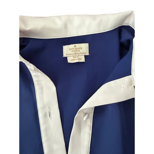Kate Spade New York Dream A Little Dream Cat Nap Pajama Top XS Blue White Long - Image 4