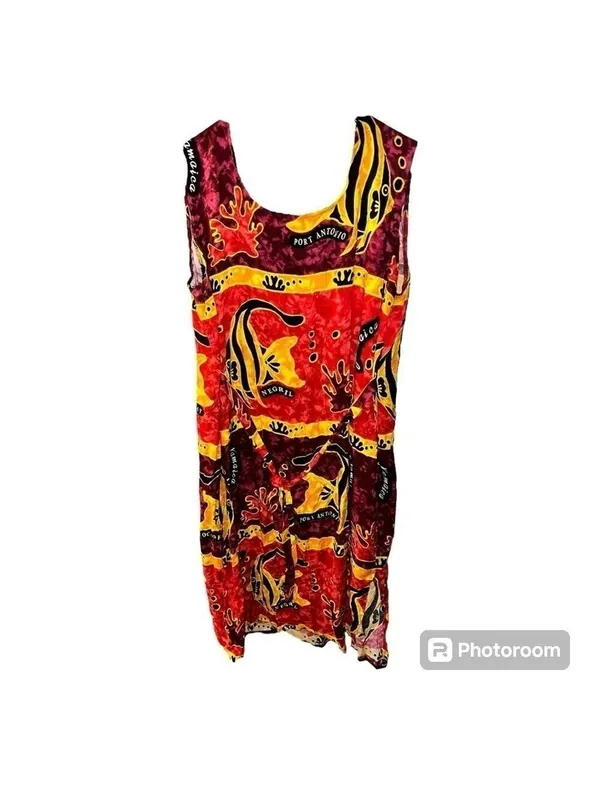 Dunn’s River Falls Jamaica Ocean Fish Sea Life Red Sleeveless Maxi Dress Vintage - Image 11