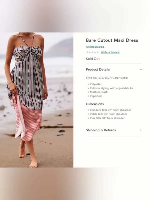 ANTHROPOLOGIE Women’s Stripped Print Asymmetrical Bare Cutout Maxi Dress Size S - Image 3