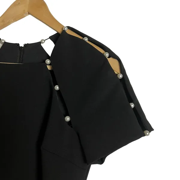 Alice + Olivia Kristiana Pearl Embellished Fitted Black Sheath Mini Dress Size 2 - Image 4
