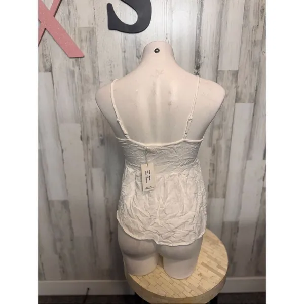 Sim & Sam Boho Embroidered Peplum Tank Top XS White Black Spaghetti Strap - Image 2