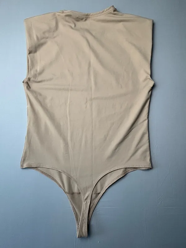 Abercrombie Beige Sleeveless Bodysuit XL Soft Stretch Minimalist Neutral Top - Image 6