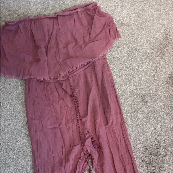 Aerie Pink Salmon Strapless Crinkle Smocked Pants Jumpsuit Romper - Image 5