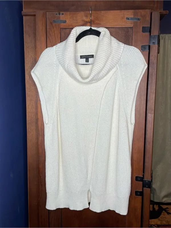 Banana Republic Womens Cowl Neck Sweater Small Ivory Split Front Fisherman Coast - Image 2