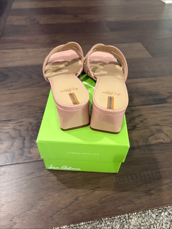 New In Box Sam Edelman Block Heel Pink Patent Slides Sz 8.5 - Image 9