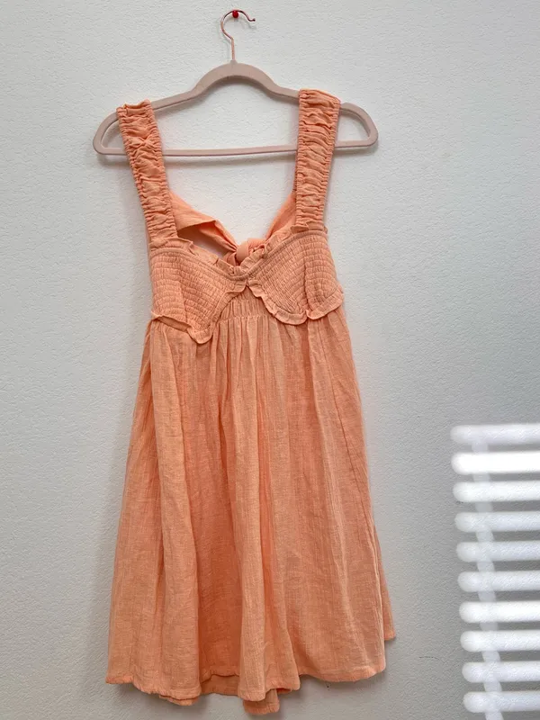 Free People Blissful Breeze Gauzy Cotton Linen Orange Mini Dress Women's M - Image 4