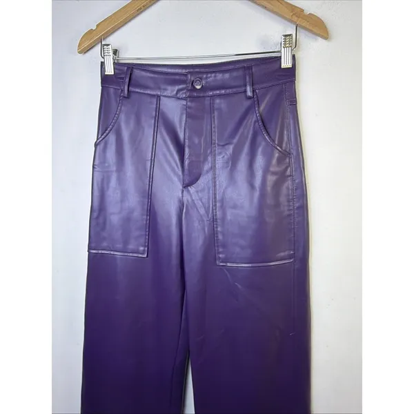 ZARA Faux Leather Pants XS whimsygoth purple hippie goth retro x small party - Image 3
