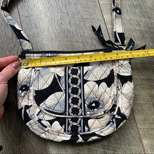 Vera Bradley Retired Camillia Saddle Crossbody Bag Purse Black Grey Floral - Image 9