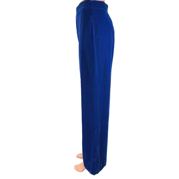 Zara Blue Velvet Velour High Waist Wide Flared Leg Crop Ankle Trousers Pants S - Image 6