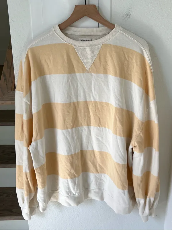 Free People Classic Stripe Crew Wide Sweatshirt in Apricot Stripes - Image 2