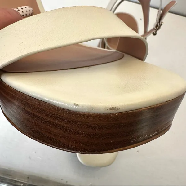 Nordstrom Noanita-Lea Ivory Leather Platform Sandals Wood Block Heel Size 9.5M - Image 10