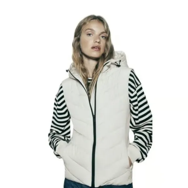 NWOT ZARA | Ecru | FITTED HOODED PUFFER VEST JACKET 8073/047 ZIPEER POCKET SKI - Image 7