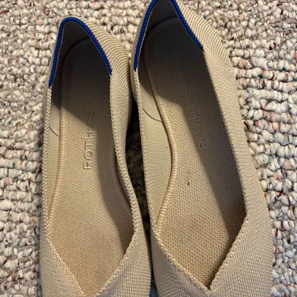 Rothys The Point Ecru Sand Beige Pointed Toe Knit Flats Women 7.5 Tortoise Sole‎ - Image 4