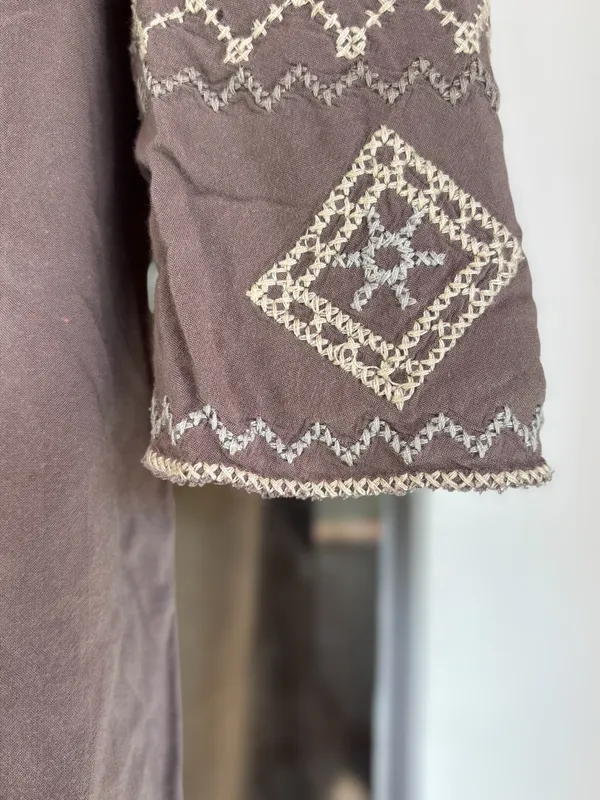 Monoreno Women's Large Brown Southwestern Embroidered Peasant Boho Tunic Top - Image 10