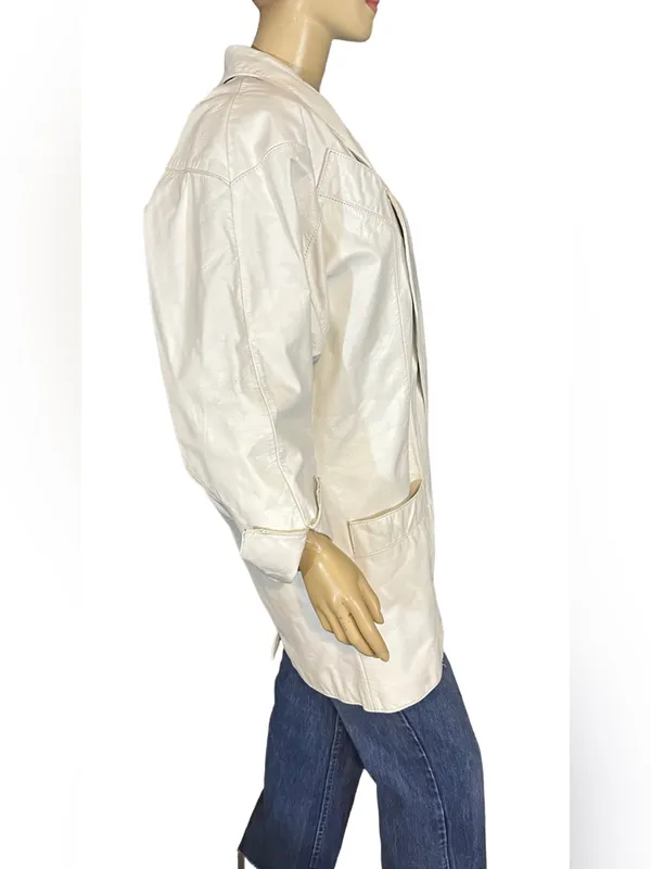 Wilson's Leather VINTAGE 1980'S WHITE LEATHER OVER-SIZED JACKET (S) - Image 5