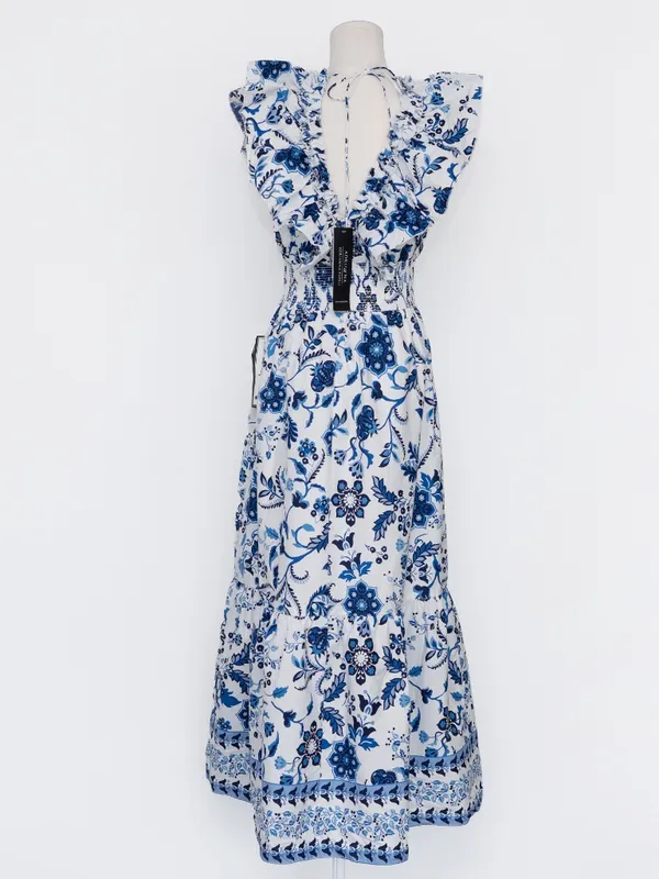 Adrianna Papell -‎ Toile Inspired Floral Cotton Ruffle Midi Dress - Image 4