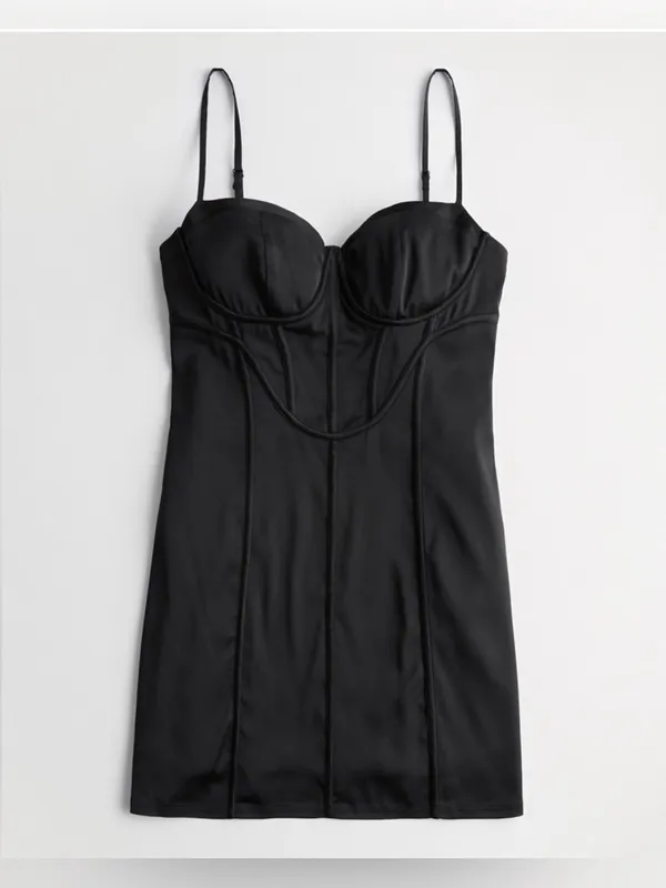 NWT Hollister Social Tourist Satin Corset Mini Dress - Black - XS - Image 2