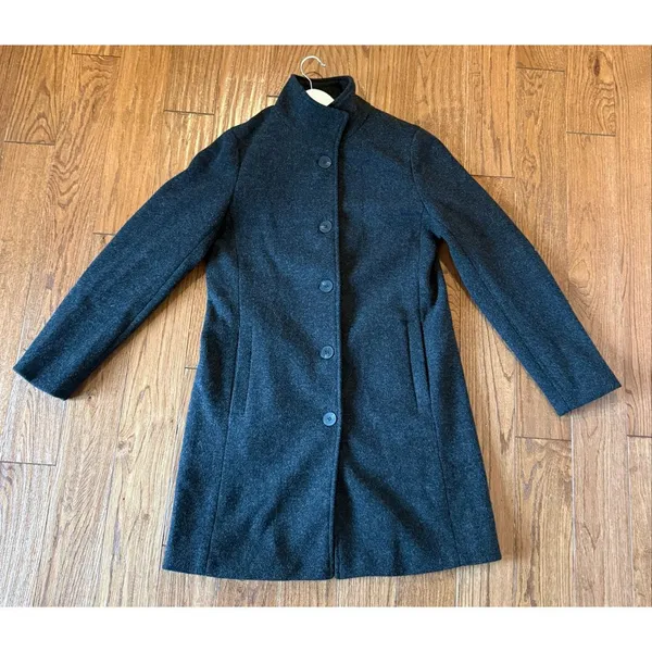 Chartou grey wool blend funnel neck peacoat size small Gray - Image 6