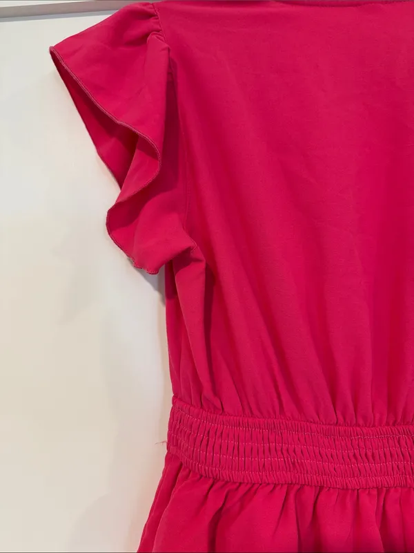 Bright Pink Tiered V-Neck Women's Dress - Image 3