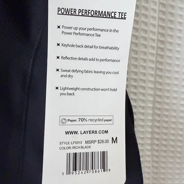 Layer 8 Power Performance Tee Womens Medium‎ Black Graphic Cardio Gym Shirt NEW - Image 7