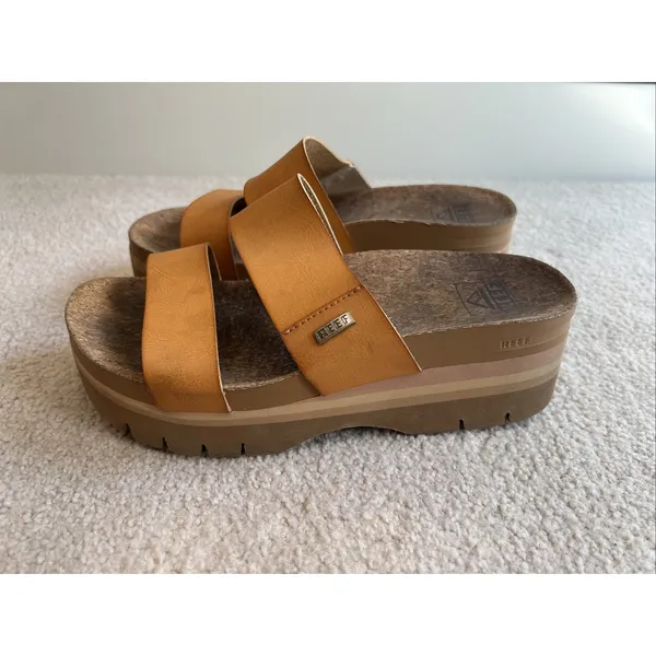 REEF Vista Higher Platform Slide Sandal Brown Vegan Leather Chunky Boho Beach - Image 3