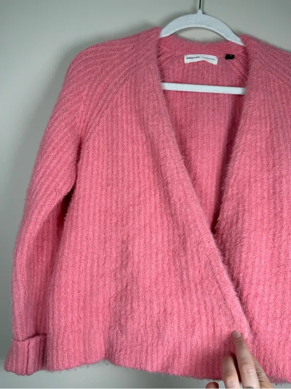 Sleeping On Snow By Anthropologie Pink Ribbed Fuzzy Open Cardigan S - Image 8