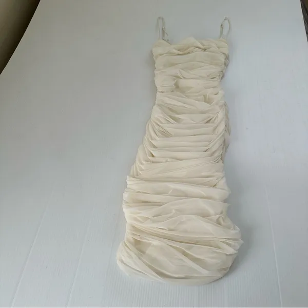 House of CB Sirene Gathered Organza Mesh Dress Ivory, M - Image 5