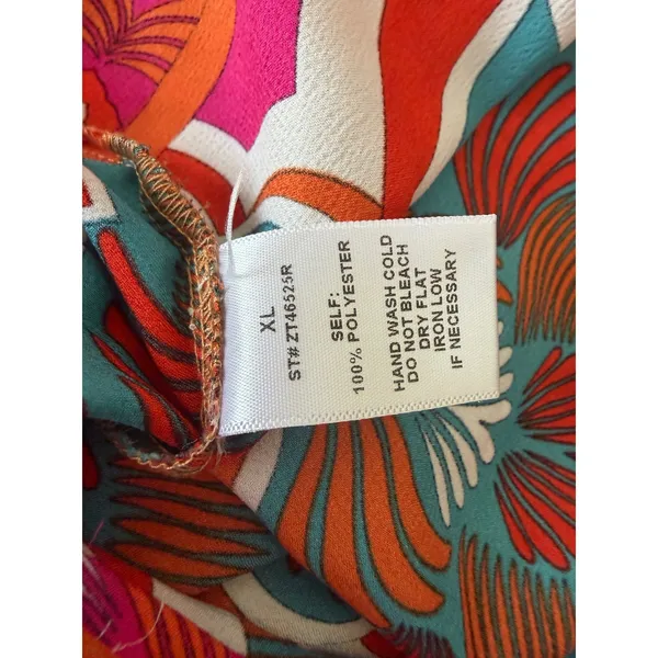 Peach Womens XL Multicolor Geometric Medallion Print Front Tie Crop‎ Top - Image 6