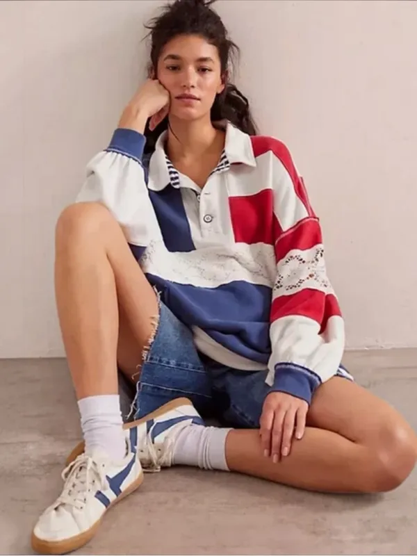 🆕 Free People X We The Free | American Dream Polo Pullover | Sz: L - Image 4