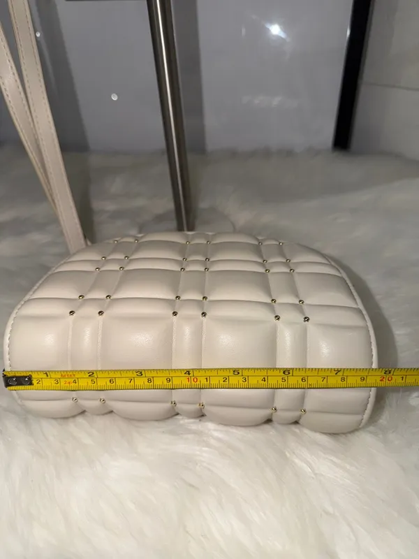 ZARA Cream Quilted Crossbody with Gold Studs and Chain - Image 9