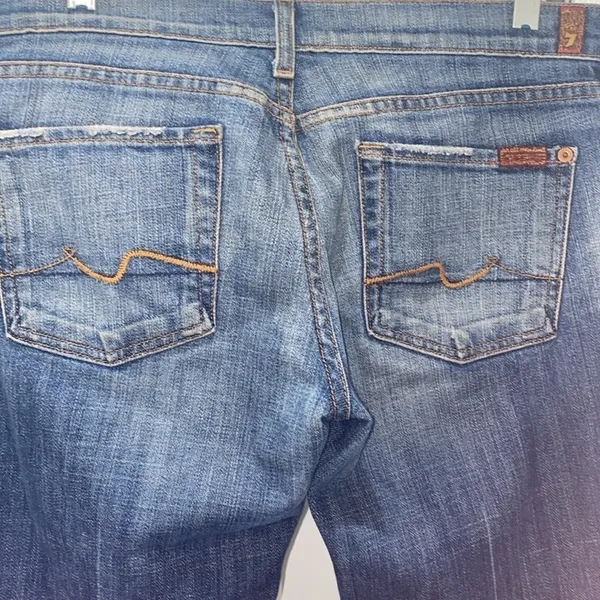 7 for All Mankind vintage boot cut denim. Distressed pockets. EUC. Size 30. - Image 5